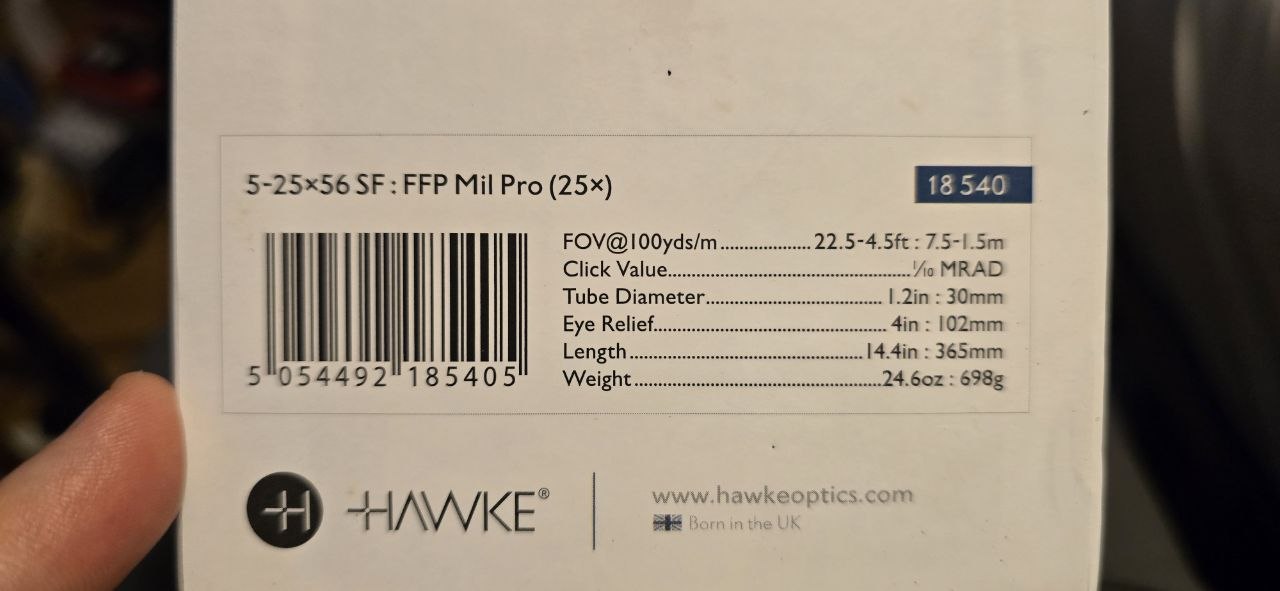 Hawke Optics Frontier 30 5-25x56mm, 30mm Tube FFP view 2